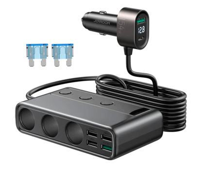Zasilacz do laptopów JoyRoom Ładowarka samochodowa 9w1 3x12V, PD USB Typ C, QC3.0 USB-A 6941237165121